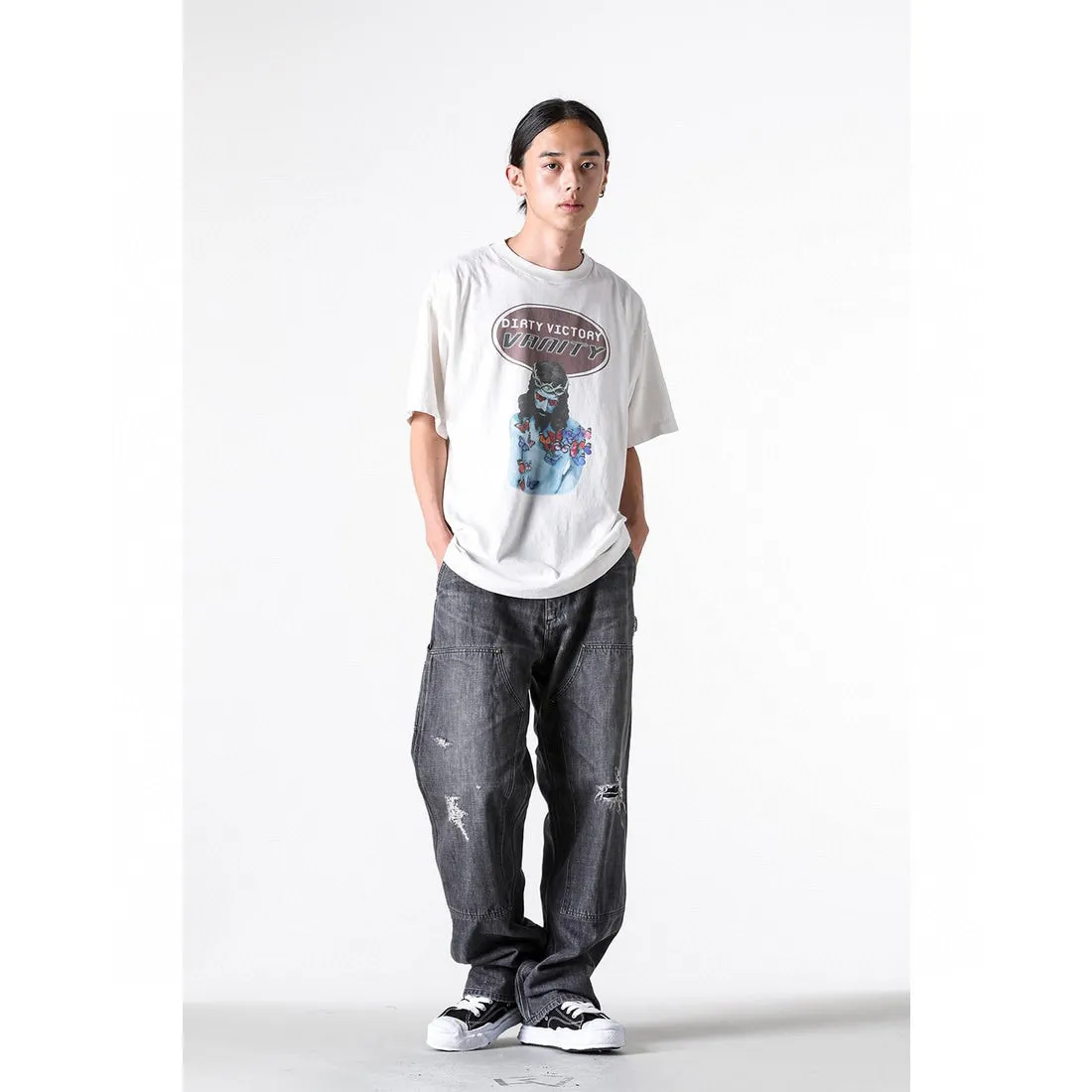 SAINT Mxxxxxx VANITY SS TEE/WHT Jesus Butterfly Print Short Sleeve Off-White S-XL Cylindrical No Side Seam Fabric 220g High Weight OE Yarn ⚠️Note: It is almost meaningless if it is not a cylindrical fabric Customized main mark/wash mark/little angel anti-counterfeiting label Original-level printing factory Top purchasing level